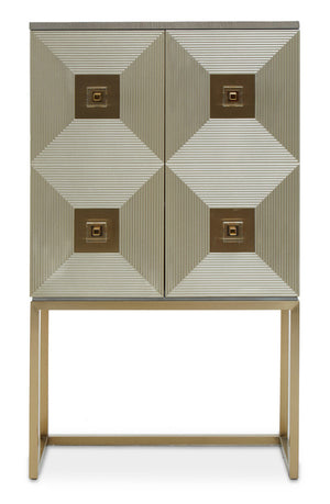 Duvali Grey and Champagne Finish 2 Door Tall Cabinet – side view