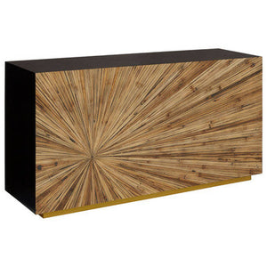 Gabelle Black and Natural Bamboo Console Table with Gold Base – detail