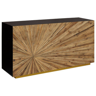 Gabelle Black and Natural Bamboo Console Table with Gold Base – detail