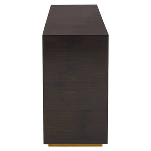Gabelle Black and Natural Bamboo Console Table with Gold Base – in room setting