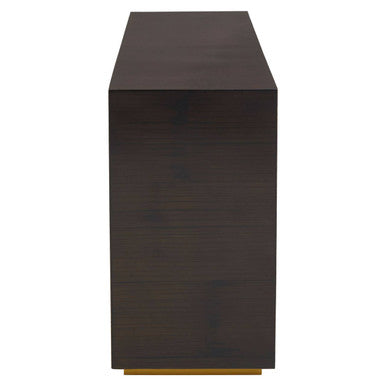 Gabelle Black and Natural Bamboo Console Table with Gold Base – in room setting