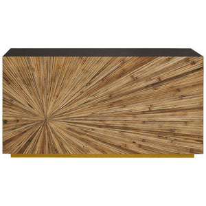 Gabelle Black and Natural Bamboo Console Table with Gold Base – side view