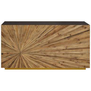 Gabelle Black and Natural Bamboo Console Table with Gold Base – side view