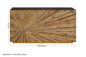 Gabelle Black and Natural Bamboo Console Table with Gold Base – detail 2