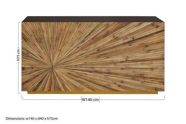 Gabelle Black and Natural Bamboo Console Table with Gold Base – detail 2
