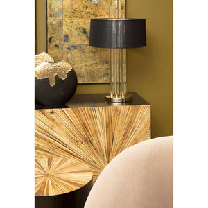Gabelle Black and Natural Bamboo Console Table with Gold Base – dimensions