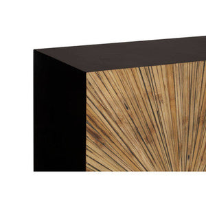 Gabelle Black and Natural Bamboo Console Table with Gold Base – close-up