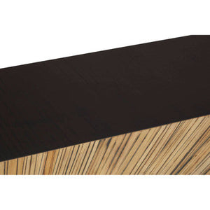 Gabelle Black and Natural Bamboo Console Table with Gold Base – back view