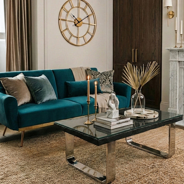 Kerala Black Recycled Wood Coffee Table with Curved Legs – detail