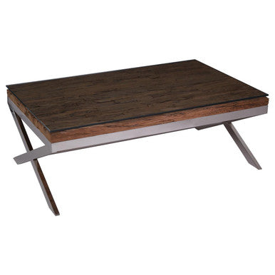 Kerala Natural Recycled Wood Coffee Table with Cross Base – detail