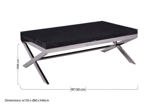 Kerala Black Recycled Wood and Glass Coffee Table – side view 2