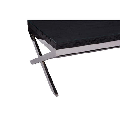 Kerala Black Recycled Wood and Glass Coffee Table – close-up