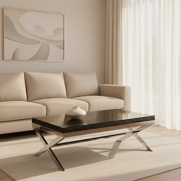 Kerala Black Recycled Wood and Glass Coffee Table – detail