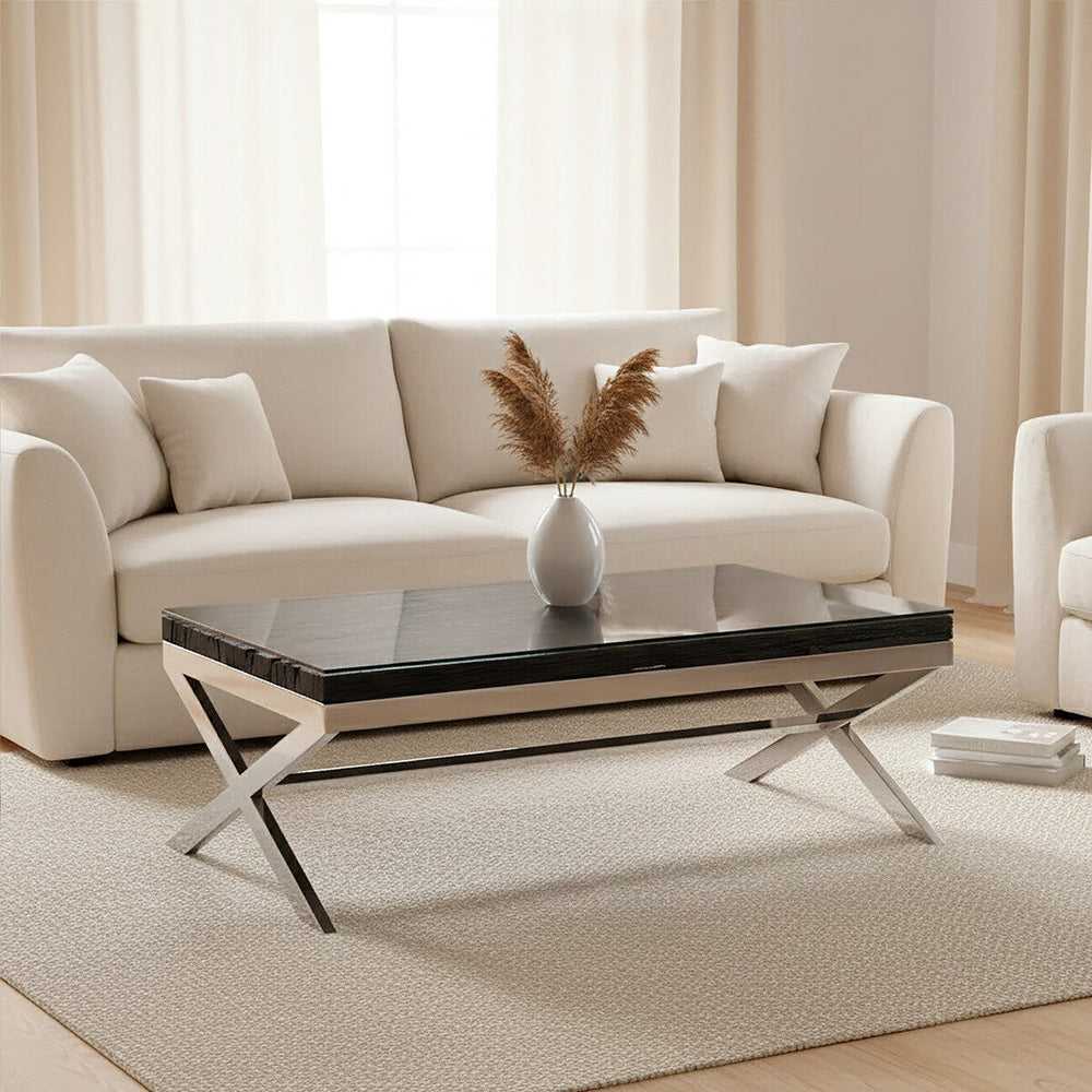 Kerala Black Recycled Wood and Glass Coffee Table