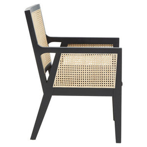 Corso Natural Rattan and Black Velvet Arm Chair – in room setting