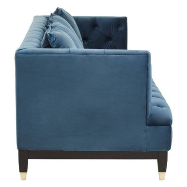 Sefira Navy Fabric 3 Seater Modern Chesterfield Sofa – in room setting