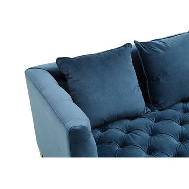 Sefira Navy Fabric 3 Seater Modern Chesterfield Sofa – side view 2