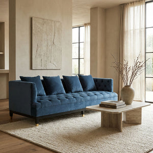 Sefira Navy Fabric 3 Seater Modern Chesterfield Sofa