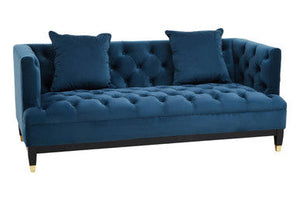 Sefira Navy Fabric 2 Seater Modern Chesterfield Sofa – in room setting
