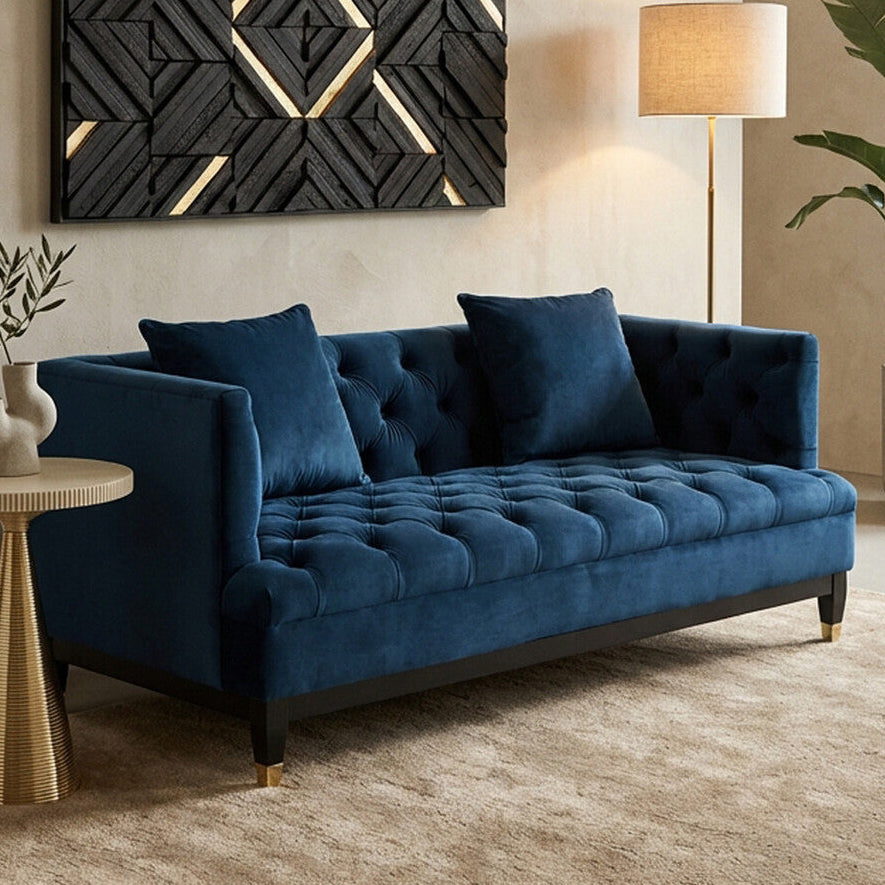 Sefira Navy Fabric 2 Seater Modern Chesterfield Sofa