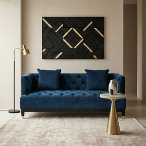 Sefira Navy Fabric 2 Seater Modern Chesterfield Sofa – detail