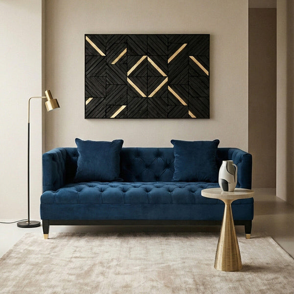 Sefira Navy Fabric 2 Seater Modern Chesterfield Sofa – detail
