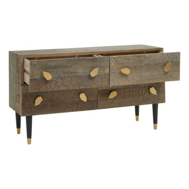 Malay Natural Recycled Elm Wood 4 Drawer Chest – close-up