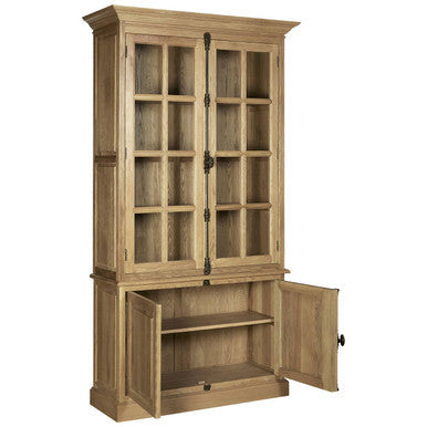 Oak Wood Tall Cabinet in Washed Grey Finish | Lyon – in room setting