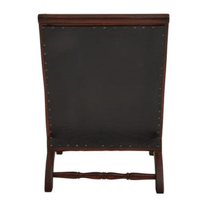 Inca Genuine Black Leather and Teak Lounge Chair with Footstool