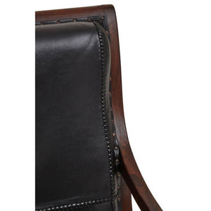 Inca Black Leather and Teak Wood Lounge Chair with Footstool – close-up