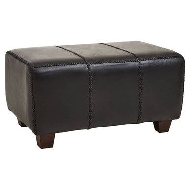 Inca Black Leather and Teak Wood Bench – side view