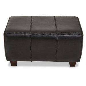 Inca Black Leather and Teak Wood Bench
