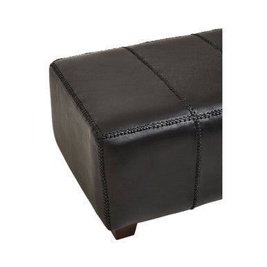 Inca Black Leather and Teak Wood Bench – close-up