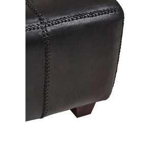 Inca Black Leather and Teak Wood Bench – angle view