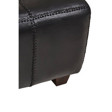 Inca Black Leather and Teak Wood Bench – angle view