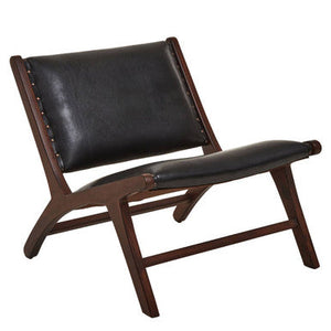 Inca Black Leather and Teak Wood Lounge Chair – side view