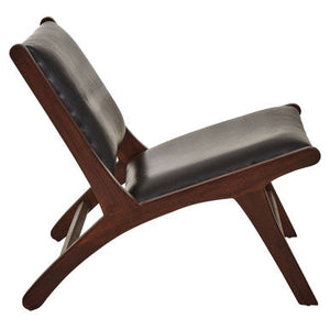 Inca Black Leather and Teak Wood Lounge Chair – detail