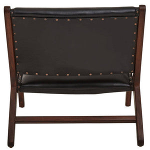 Inca Black Leather and Teak Wood Lounge Chair – in room setting
