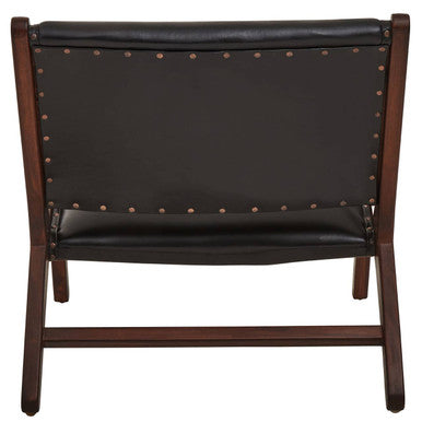 Inca Black Leather and Teak Wood Lounge Chair – in room setting
