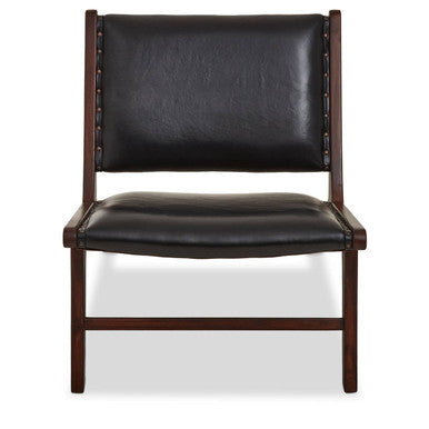 Inca Black Leather and Teak Wood Lounge Chair