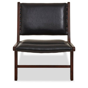 Inca Black Leather and Teak Wood Lounge Chair