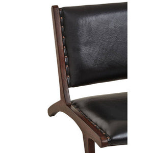 Inca Black Leather and Teak Wood Lounge Chair – close-up