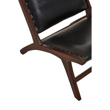 Inca Black Leather and Teak Wood Lounge Chair – angle view