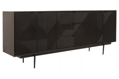 Jakara Black Finish Wooden 4 Door Sideboard with 3 Drawers