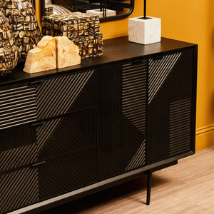 Jakara Black Finish Wooden 4 Door Sideboard with 3 Drawers – close-up