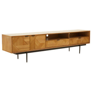 Jakara Natural Wood Finish Carved Media Unit – side view
