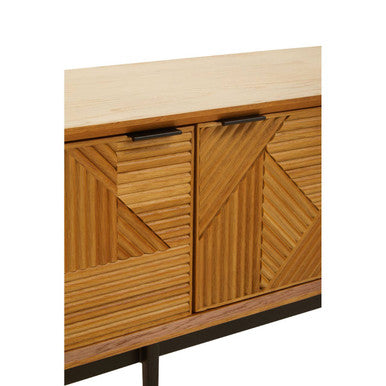 Jakara Natural Wood Finish Carved Media Unit – close-up