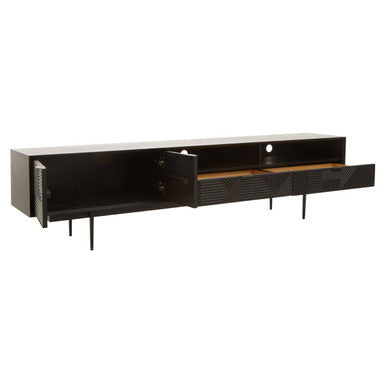 Jakara Black Wood Finish Carved Media Unit – detail