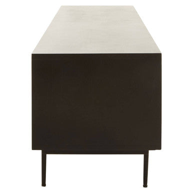 Jakara Black Wood Finish Carved Media Unit – in room setting