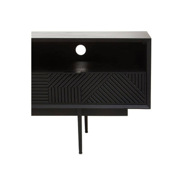 Jakara Black Wood Finish Carved Media Unit – close-up